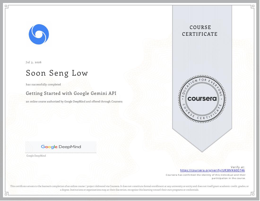 Getting Started with Google Gemini API certificate